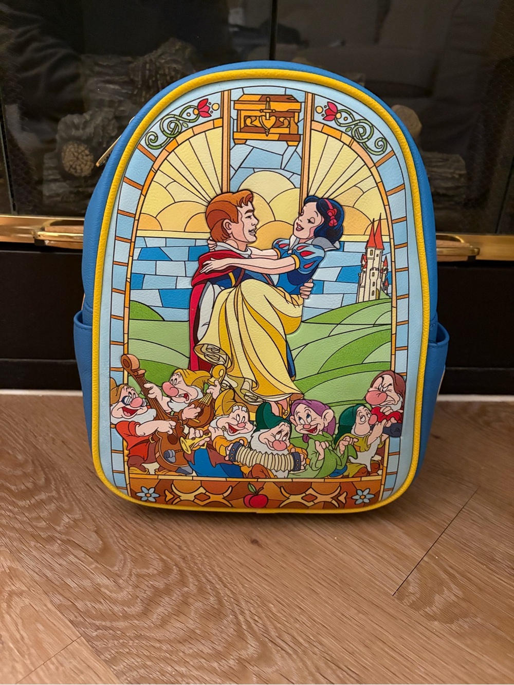 Loungefly Snow White & Prince Stained Glass Backpack - Blue/Yellow